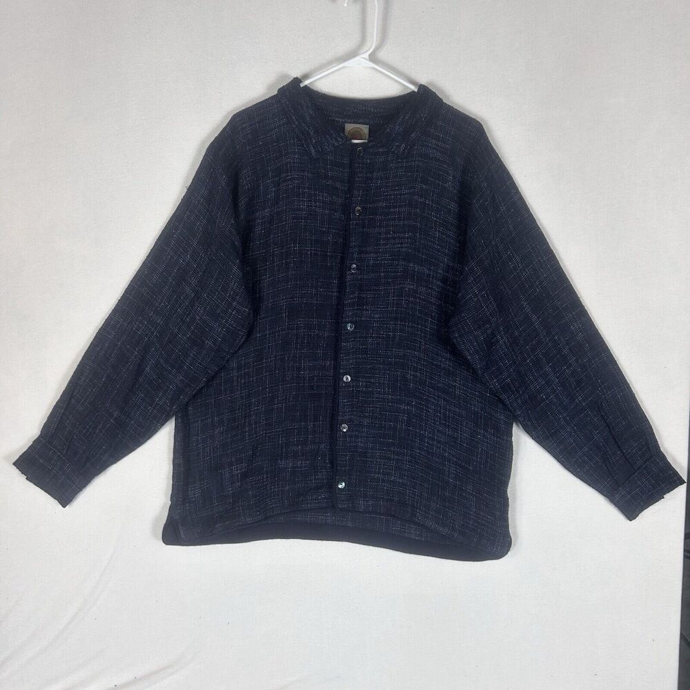 Millma Bolivia Blue Cardigan Sweater Handknit Womens Large Blue Long Sleeve